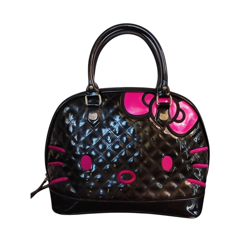 Hello Kitty Sanrio Black Pink Quilted Patent Leather Dome Satchel Bag 2013